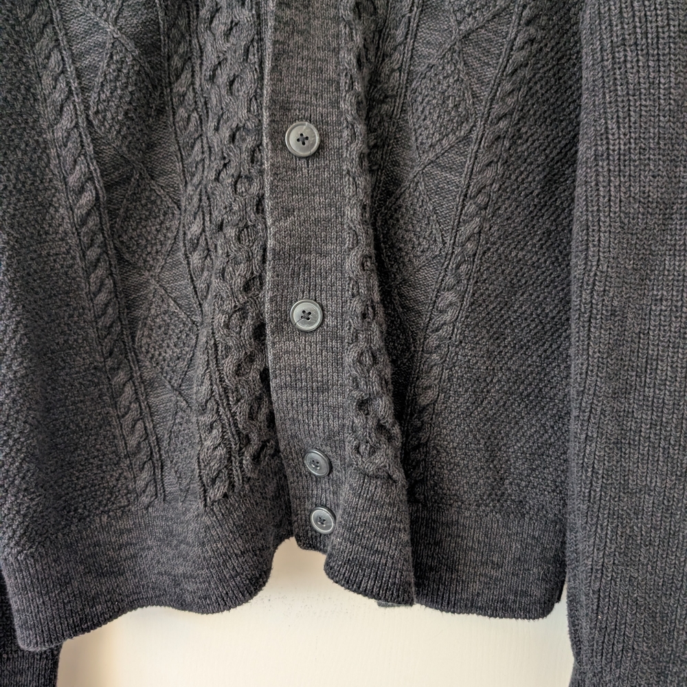 GAP Men XL 100% Cotton Cardigan Sweater Gray Grandpa Cottage Cabin Preppy Grunge - Picture 2 of 7